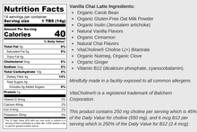 Load image into Gallery viewer, Nutrition Facts and Ingredients for caffeine-free chai latte powder mix
